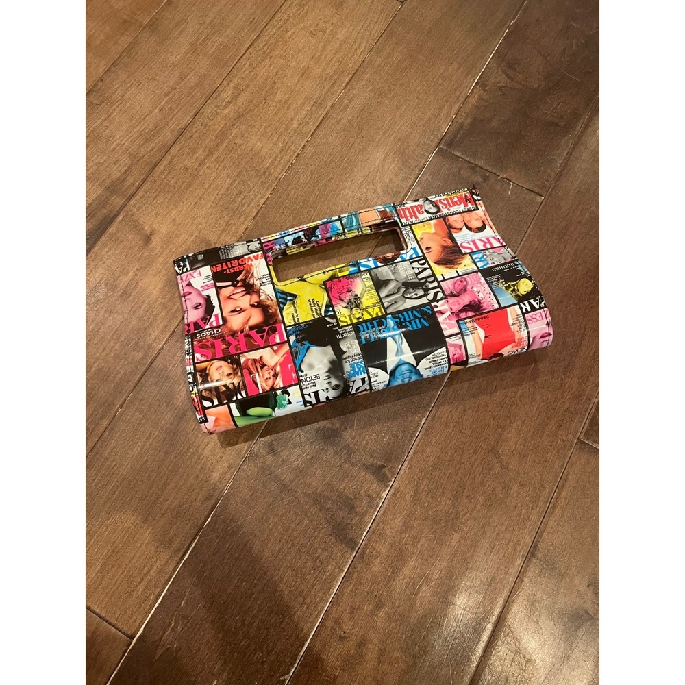 Magazine Print Clutch‎ Purse Novelty Cut Out Handle Colorful Funky